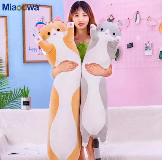 Katze Plüschtier Kuscheltier lange Katze XXL Braun Grau süße Katze 70 cm