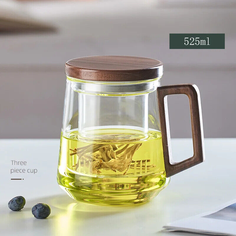 HABO Glastee Tasse mit Holzgriff Filter Becher, Hitzebeständig und Bequem