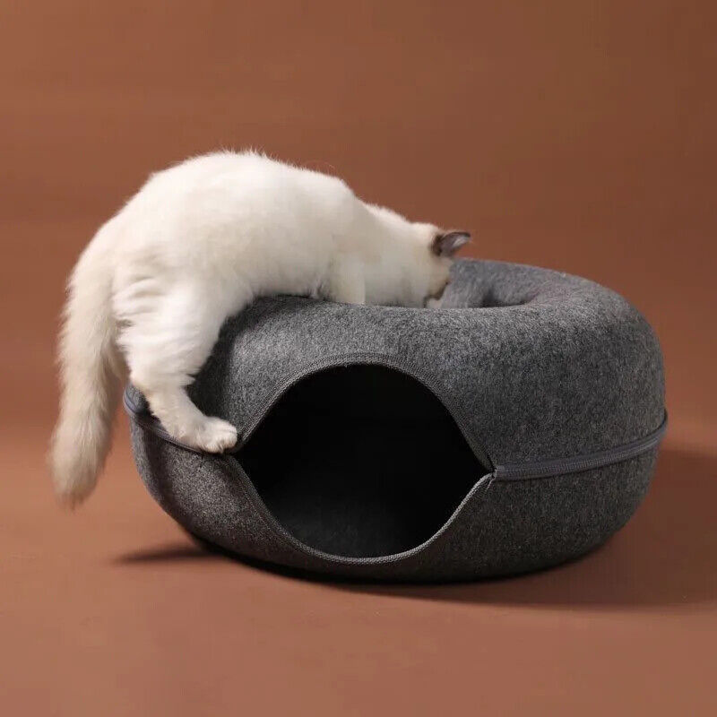 HABO Donut Katzenbett mit Interaktivem Tunnel – Haustier Spielzeug