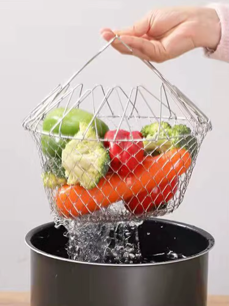 HABO Edelstahl Faltbarer Fritteuse Korb Pommes Frites Sieb Küchengerät