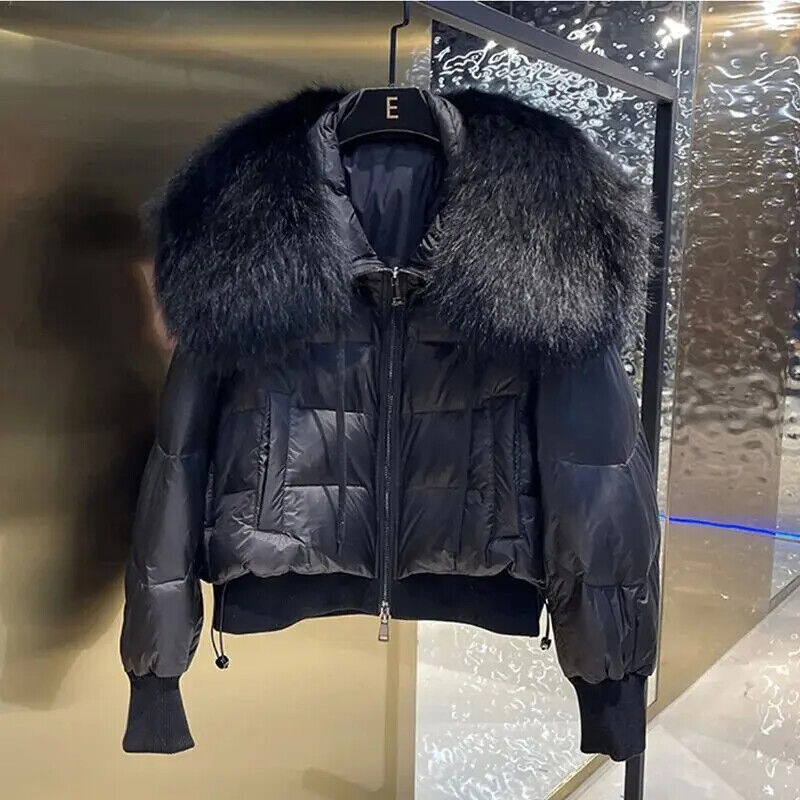 Winterjacke Polsterjacke mit Pelzkragen Parka Daunen Mantel Frauen Pufferjacke