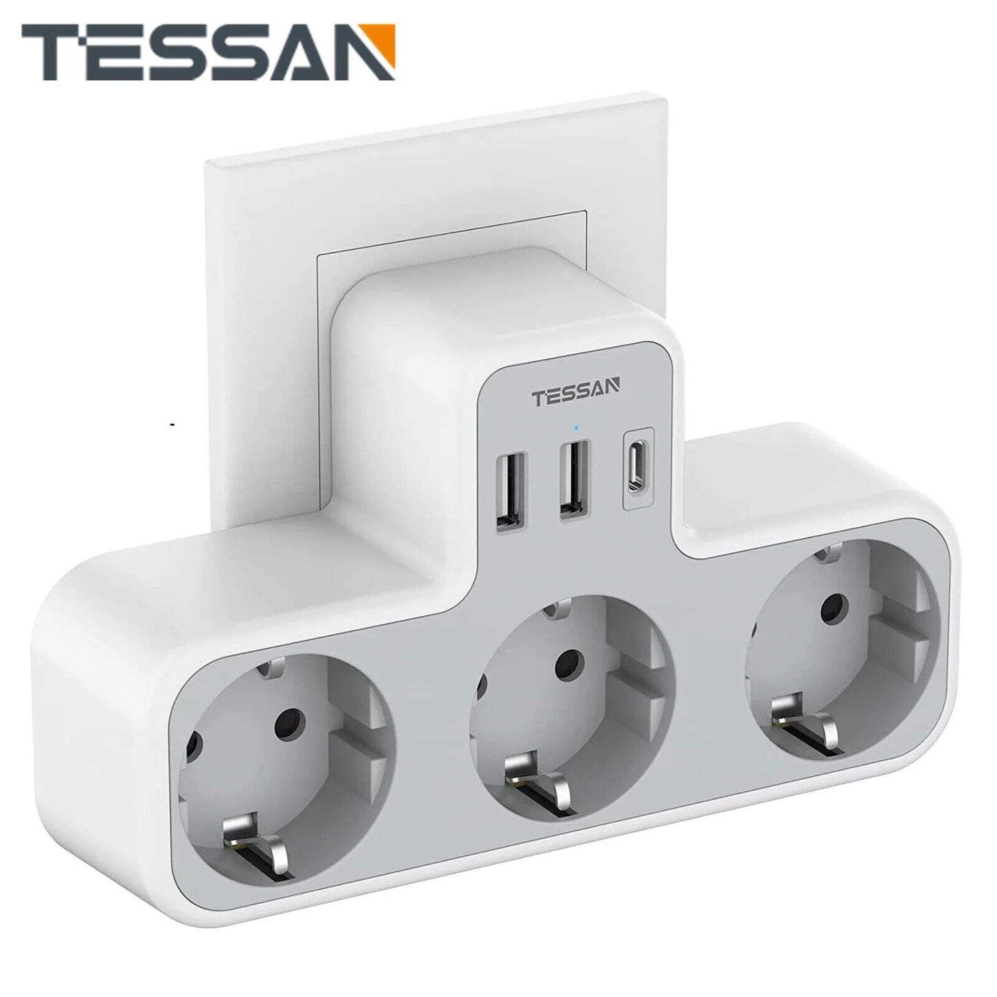 Mehrfachsteckdose praktische Wandsteckdose Steckerleiste anliegend Ac+Usb+TypC