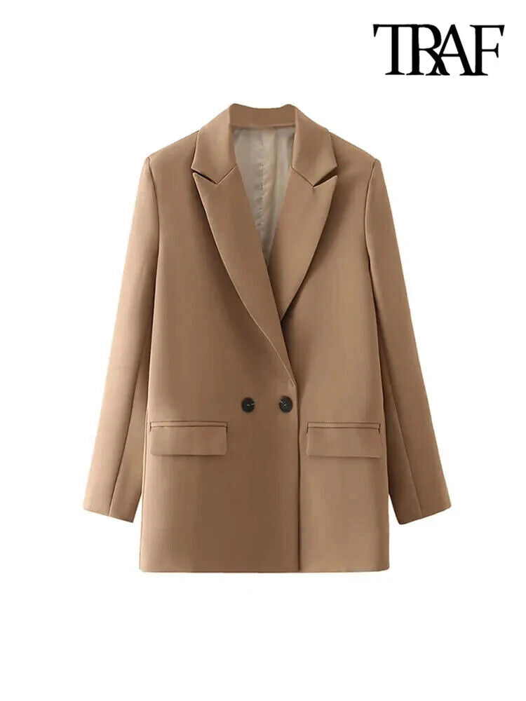 HABO Damen Blazer Zweireiher Schick Kragen Business Büro Langarm Knöpfe Mode