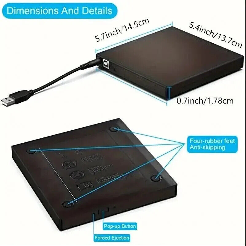 HABO Externes CD DVD Laufwerk USB 2.0 PC Laptop Schnell Schlank ROM