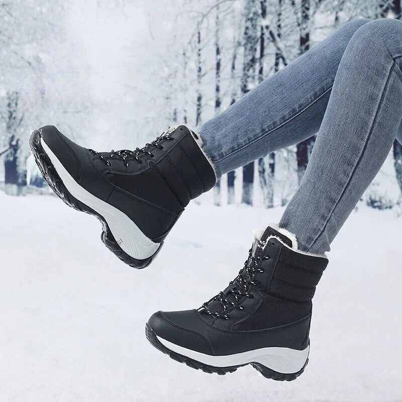 HABO Damen Winterschuhe Stiefel Warm Rutschfest Wasserdicht Kunstpelz Schwarz