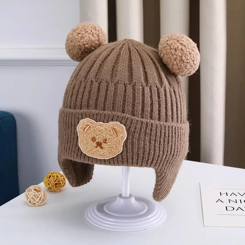 Baby Wollmütze niedliche Bärenmütze mit Ohrenschutz für Kleinkinder Winter Warm