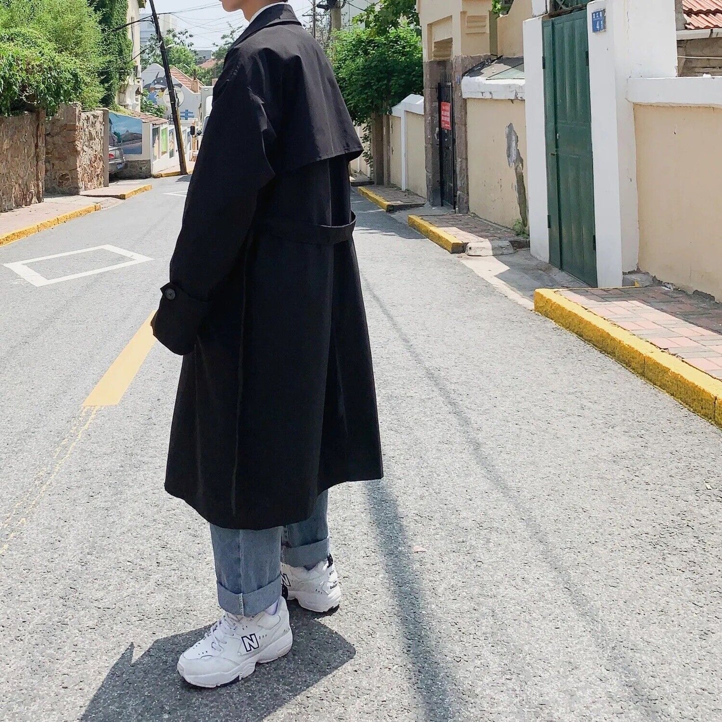 Trenchcoat Mantel Herren Streetwear Windjacke Casual Frühling Langmantel