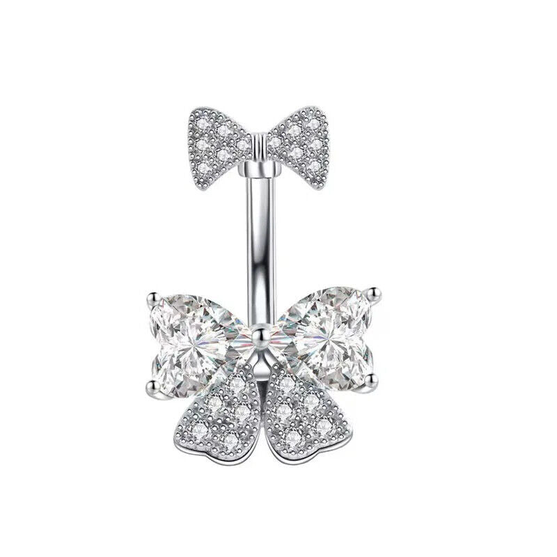 HABO Bauchnabelpiercing Rosa Damen Silber Herz Glitzer Frauen Schleife Schmuck