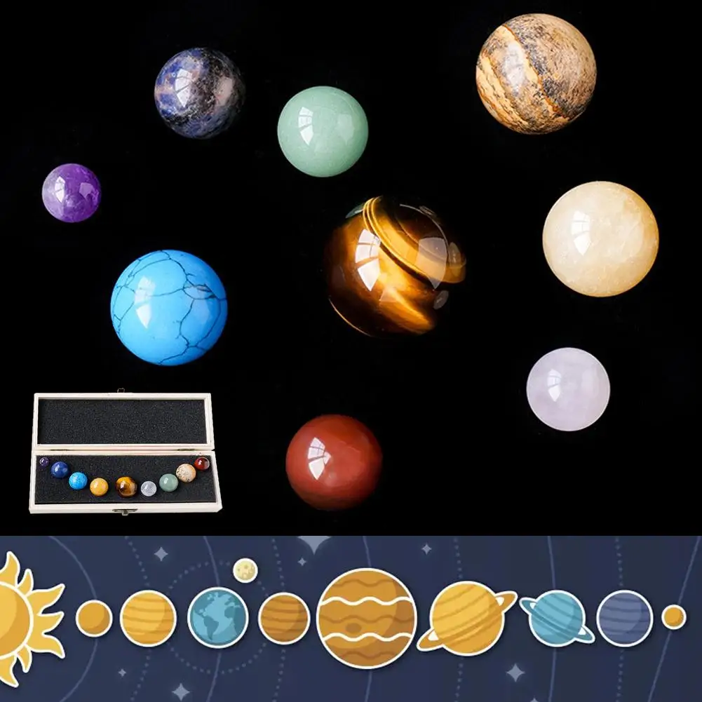 Natürliche Kristall 9-Planeten-Kugel, Solar-Sonnensystem, Felsen, Quarz, Steine,