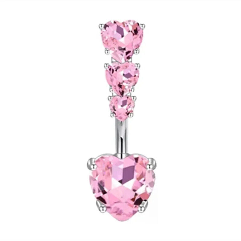 HABO Bauchnabelpiercing Rosa Damen Silber Herz Glitzer Frauen Schleife Schmuck