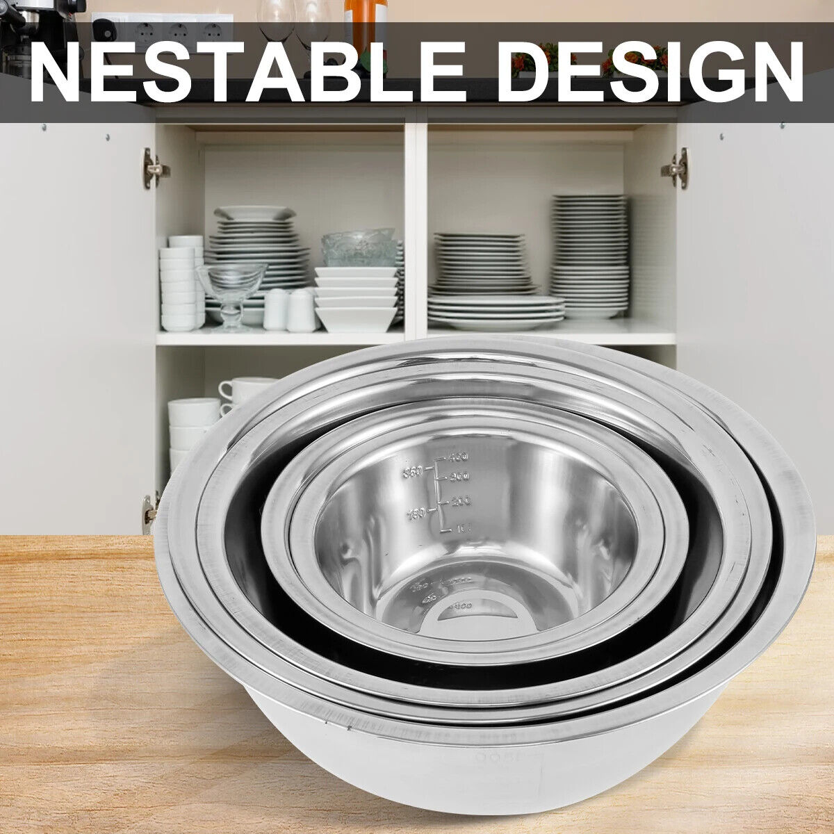 HABO Edelstahl Rührschüssel Set Mehrzweck Suppenschalen, Nistschalen in 5 Größen