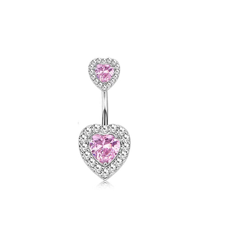 HABO Bauchnabelpiercing Rosa Damen Silber Herz Glitzer Frauen Schleife Schmuck