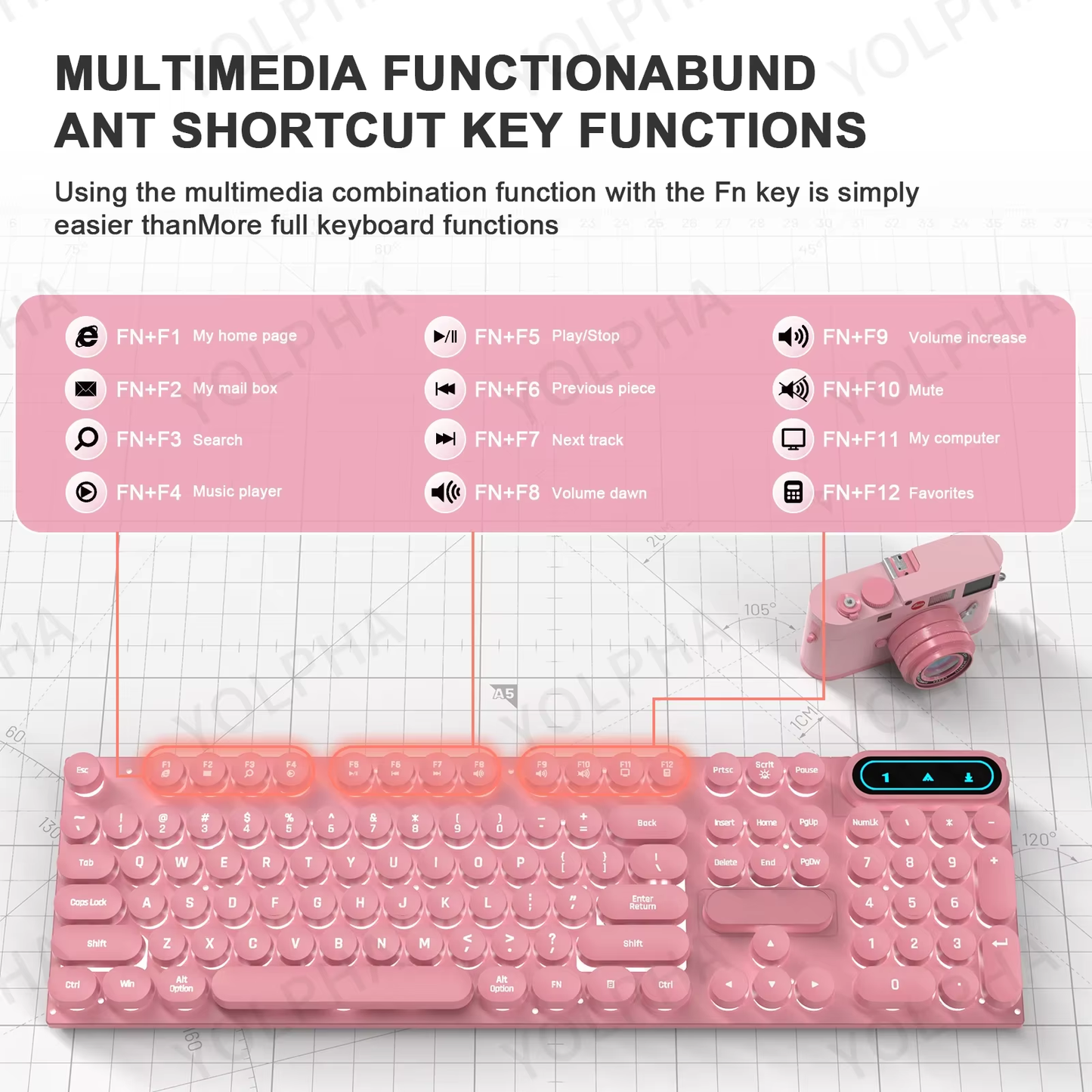 HABO Tastatur mit RGB Kabel mit Tastenblock Schwarz Blau Pink PC Laptop Büro