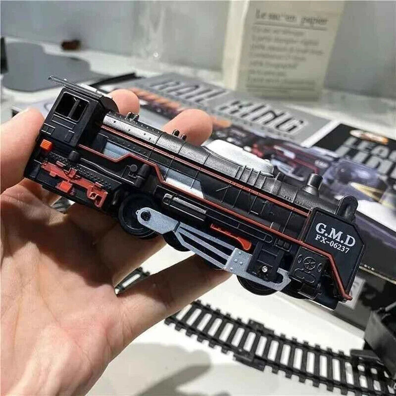 HABO Eisenbahn Güterzug Spielzeug Lokomotive Elektrisch mit Licht und Schienen