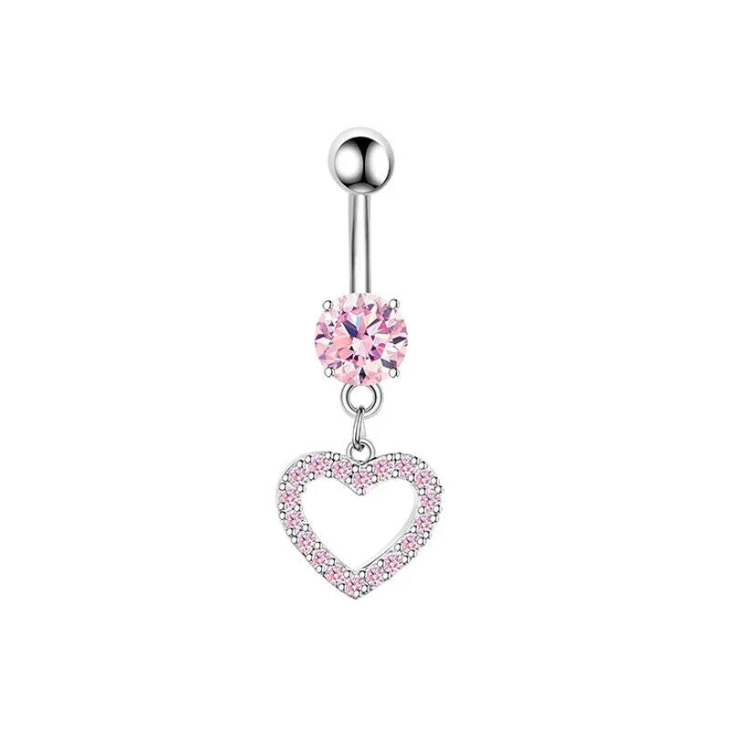 HABO Bauchnabelpiercing Rosa Damen Silber Herz Glitzer Frauen Schleife Schmuck