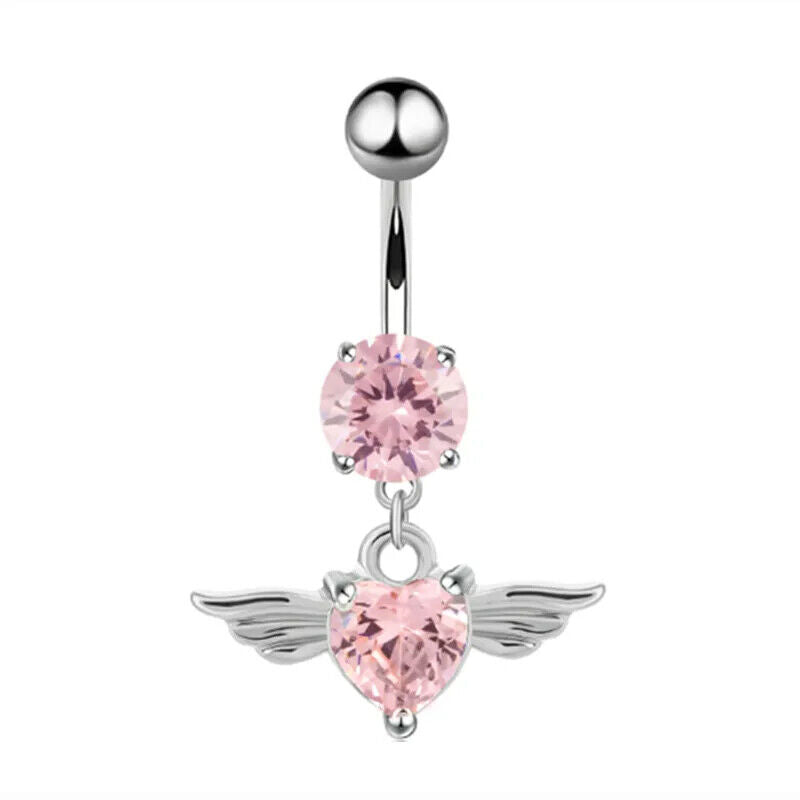 HABO Bauchnabelpiercing Rosa Damen Silber Herz Glitzer Frauen Schleife Schmuck