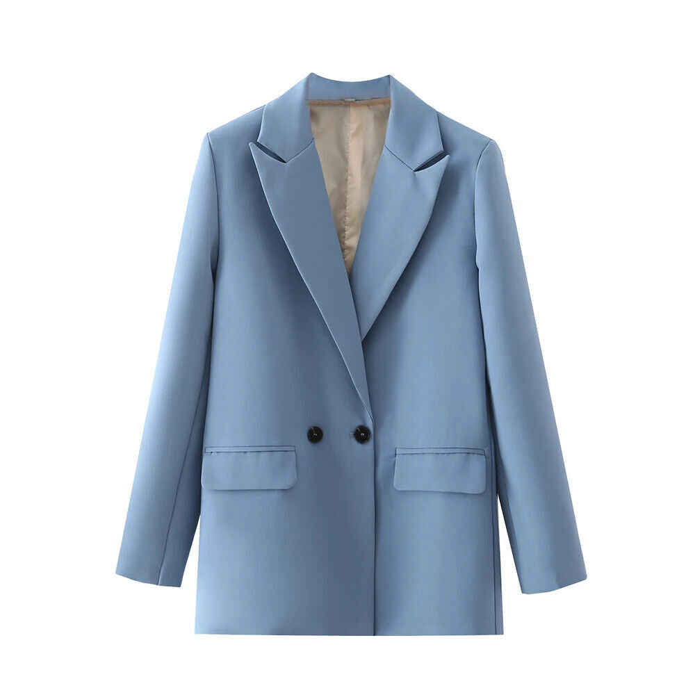 HABO Damen Blazer Zweireiher Schick Kragen Business Büro Langarm Knöpfe Mode