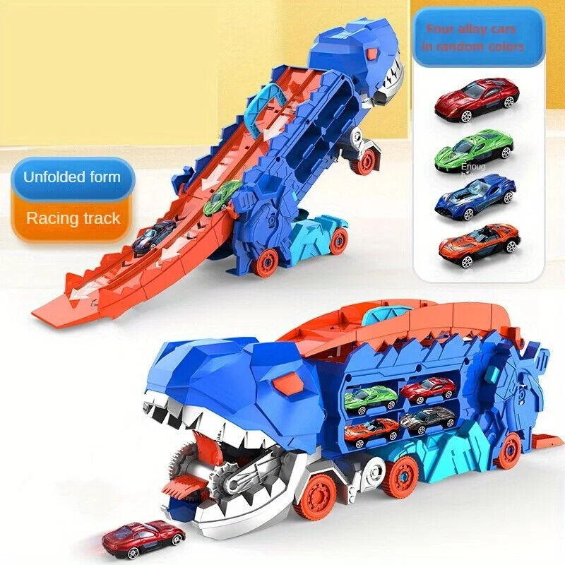 HABO Dinosaurier-LKW, in T-Rex verwandelt Rennstrecke für Autos freigibt.