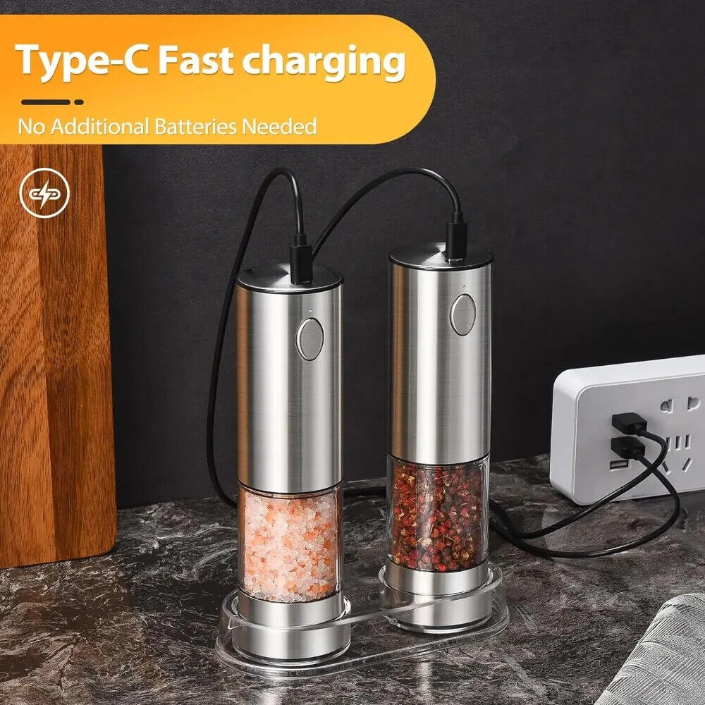 HABO Elektronische Gewürz Mühle Salz Pfeffer Wiederaufladbar Kräuter USB-C Grau