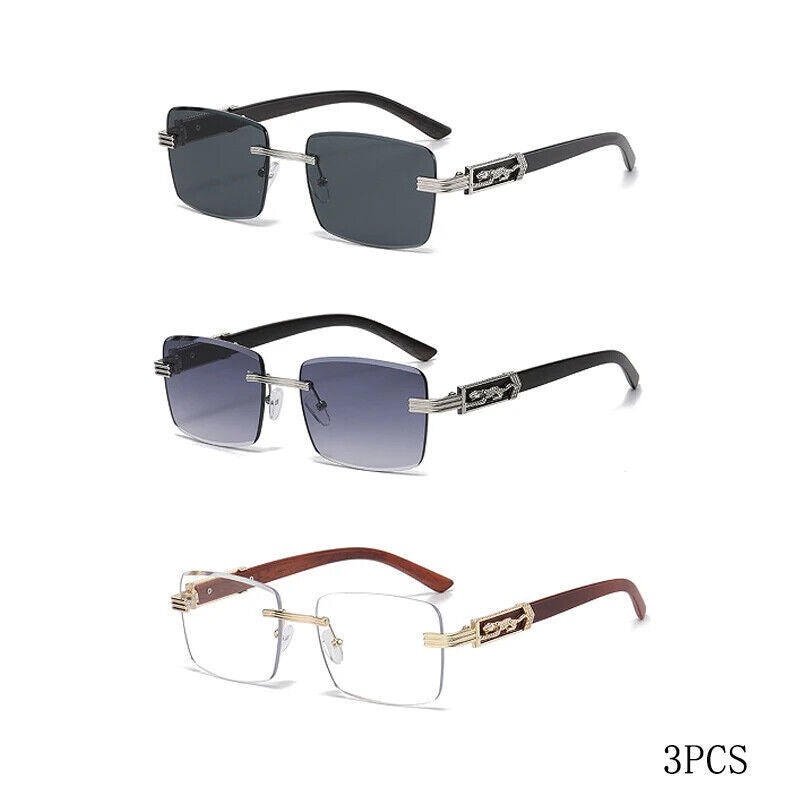 HABO Dekorative Sonnenbrille – Bunte Retro Quadratische Rahmenlose Leopardenkopf