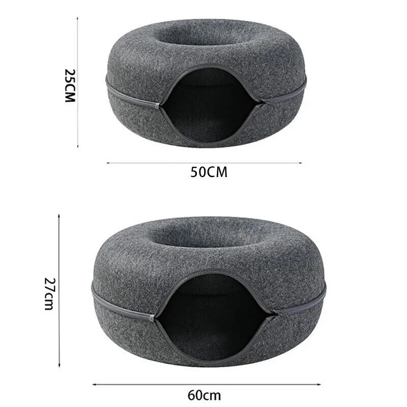 HABO Donut Katzenbett mit Interaktivem Tunnel – Haustier Spielzeug