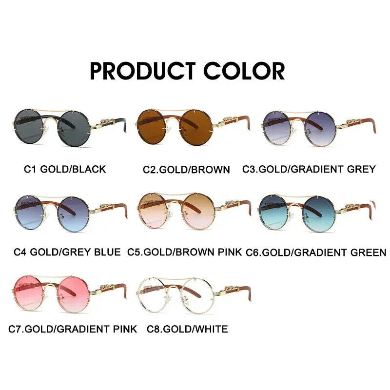 HABO Vintage Punk Runde Sonnenbrille – Doppelbrücke, Mehrfarbige Shades, Retro