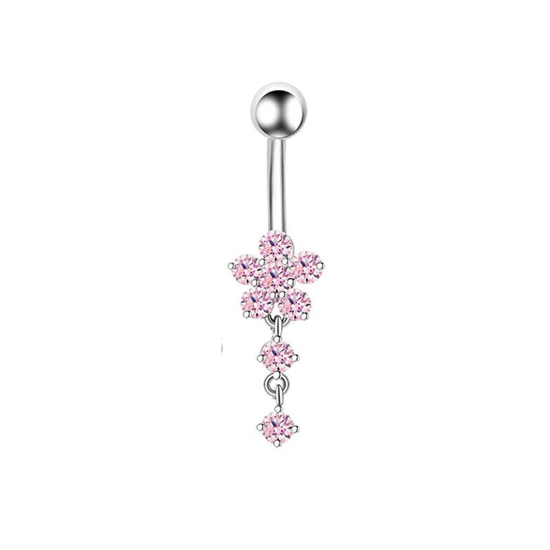 HABO Bauchnabelpiercing Rosa Damen Silber Herz Glitzer Frauen Schleife Schmuck