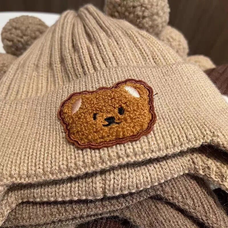 Baby Wollmütze niedliche Bärenmütze mit Ohrenschutz für Kleinkinder Winter Warm