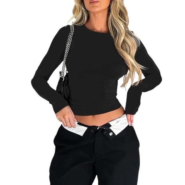 HABO Damen Langarm Top Long Sleeve Casual Basic Streetwear Oberteil