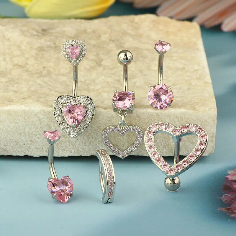 HABO Bauchnabelpiercing Rosa Damen Silber Herz Glitzer Frauen Schleife Schmuck