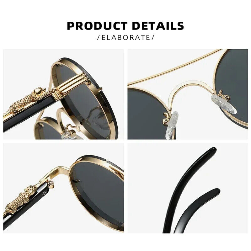 HABO Vintage Punk Runde Sonnenbrille – Doppelbrücke, Mehrfarbige Shades, Retro