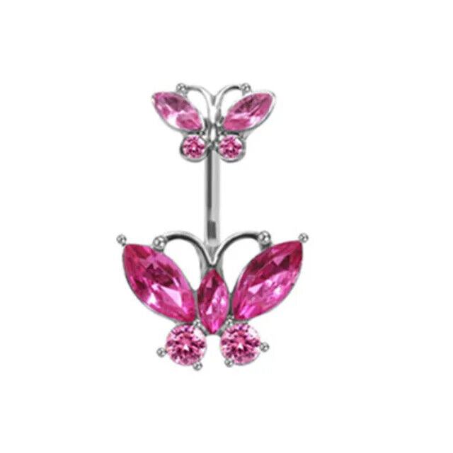 HABO Bauchnabelpiercing Rosa Damen Silber Herz Glitzer Frauen Schleife Schmuck