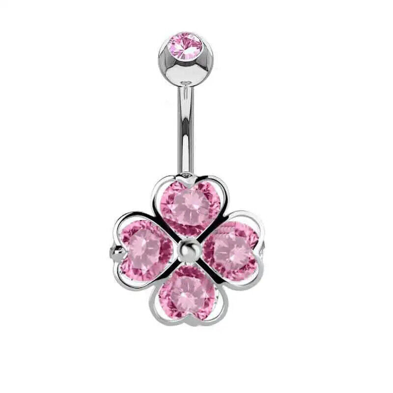 HABO Bauchnabelpiercing Rosa Damen Silber Herz Glitzer Frauen Schleife Schmuck