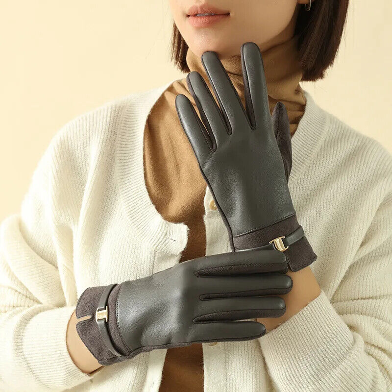HABO Damen Handschuhe mit Schnalle Winter Kunstleder Warm Touchscreen Mode Elega