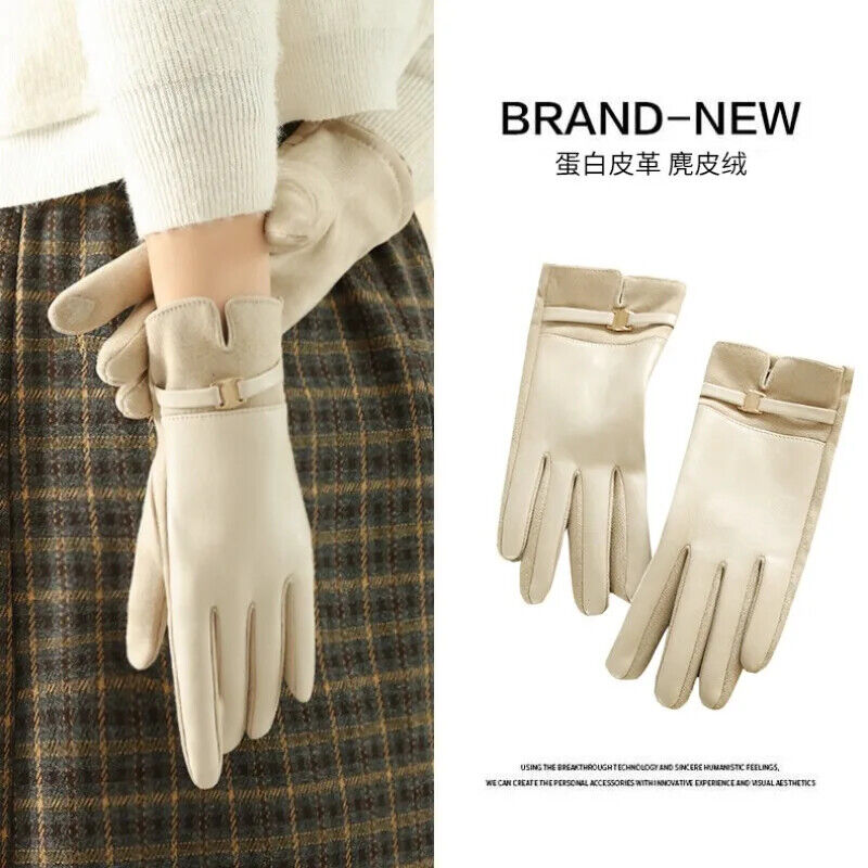 HABO Damen Handschuhe mit Schnalle Winter Kunstleder Warm Touchscreen Mode Elega