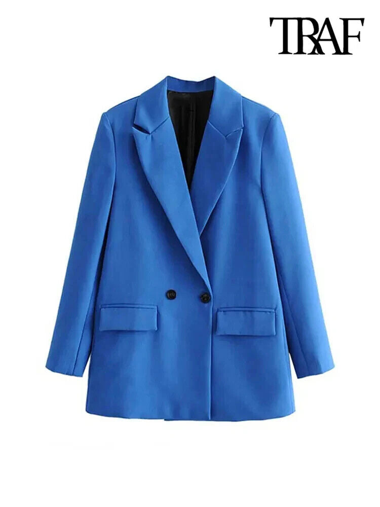 HABO Damen Blazer Zweireiher Schick Kragen Business Büro Langarm Knöpfe Mode
