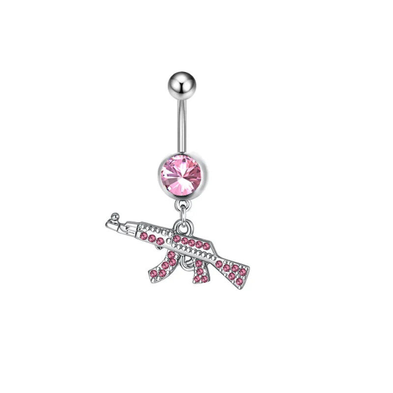 HABO Bauchnabelpiercing Rosa Damen Silber Herz Glitzer Frauen Schleife Schmuck