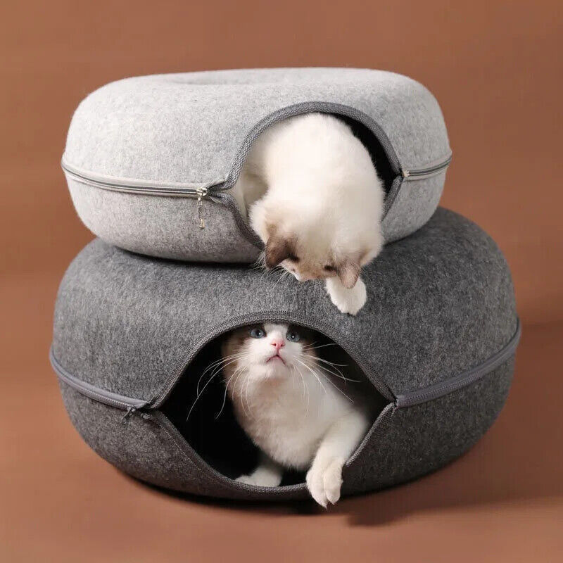 HABO Donut Katzenbett mit Interaktivem Tunnel – Haustier Spielzeug