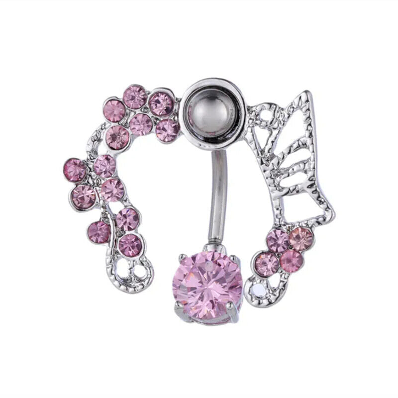 HABO Bauchnabelpiercing Rosa Damen Silber Herz Glitzer Frauen Schleife Schmuck