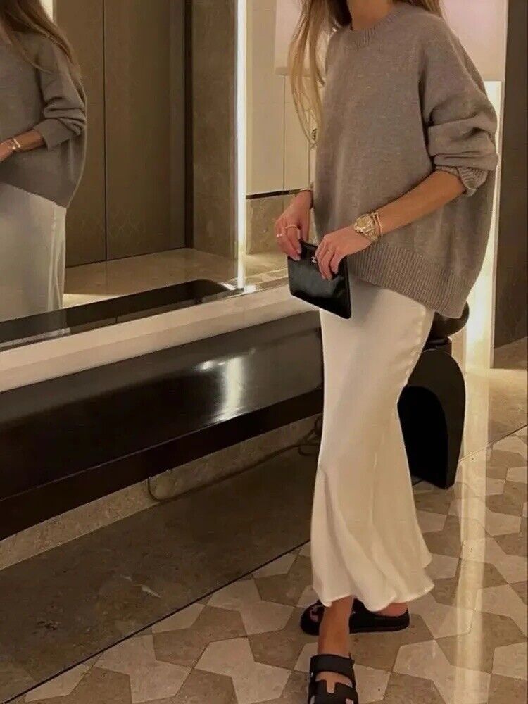 HABO Damen Rock Satin Lang Elegant Büro Frauen 4 Verschiedene Farben