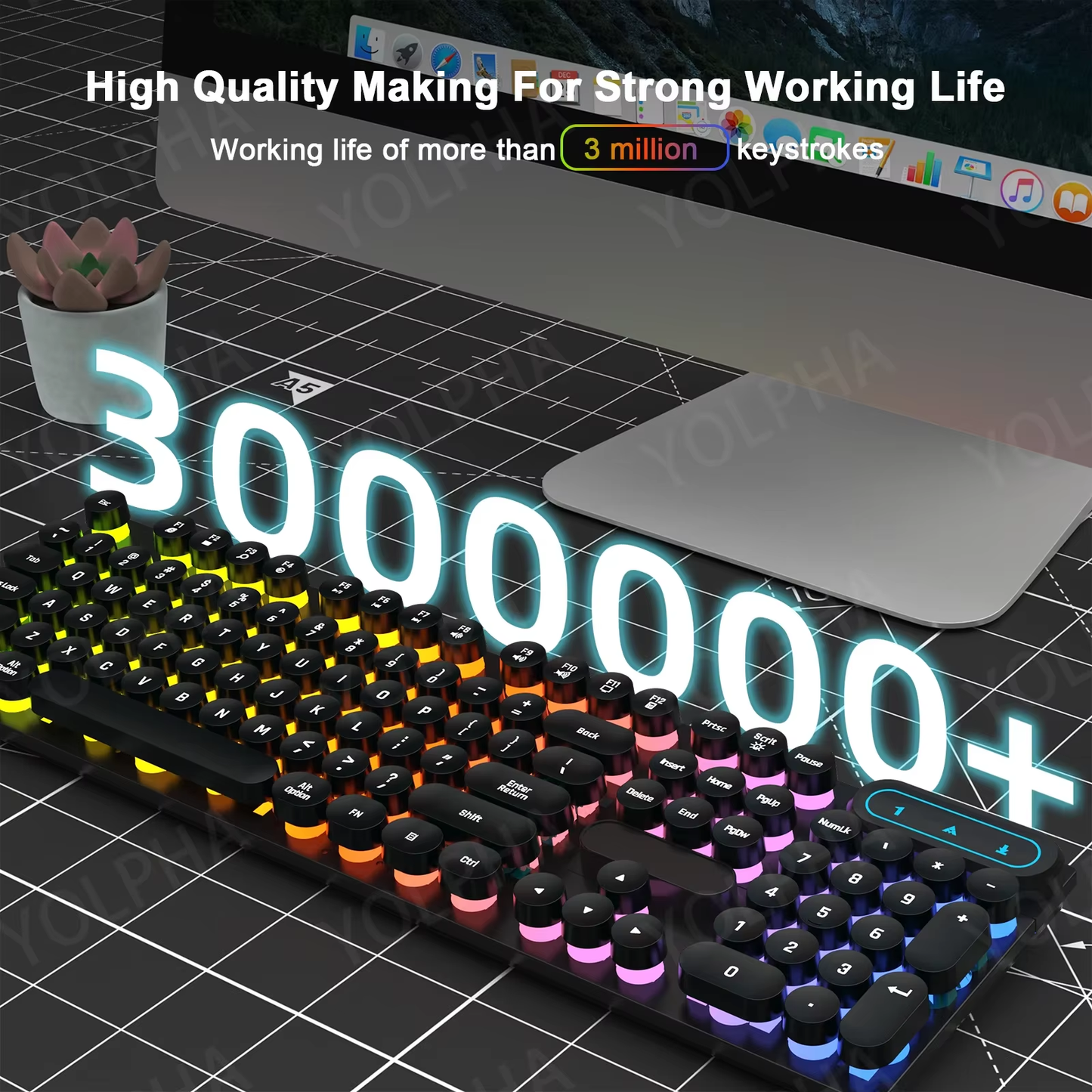 HABO Tastatur mit RGB Kabel mit Tastenblock Schwarz Blau Pink PC Laptop Büro