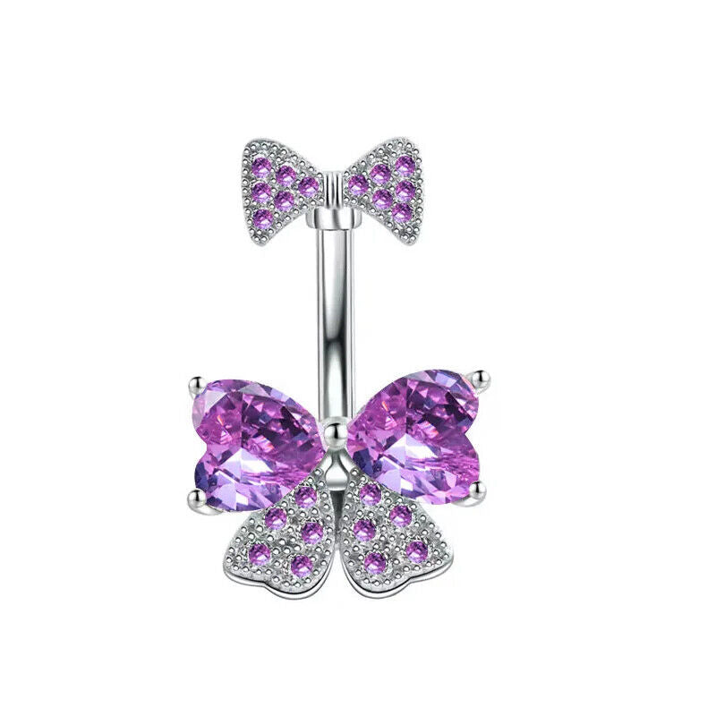 HABO Bauchnabelpiercing Rosa Damen Silber Herz Glitzer Frauen Schleife Schmuck
