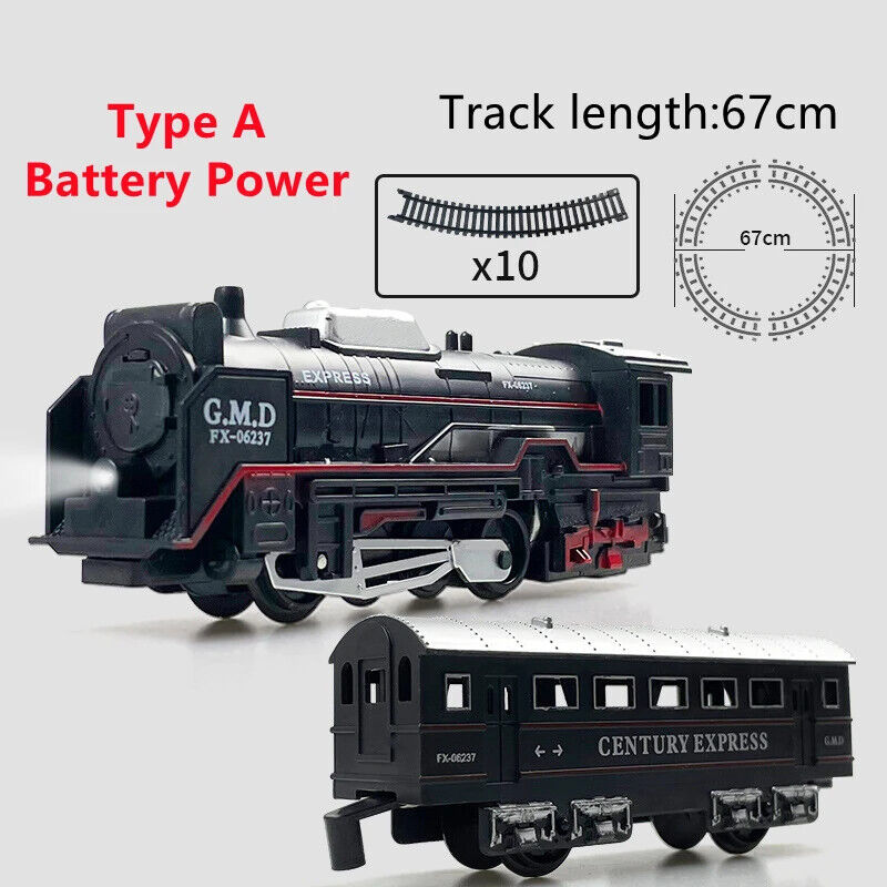 HABO Eisenbahn Güterzug Spielzeug Lokomotive Elektrisch mit Licht und Schienen