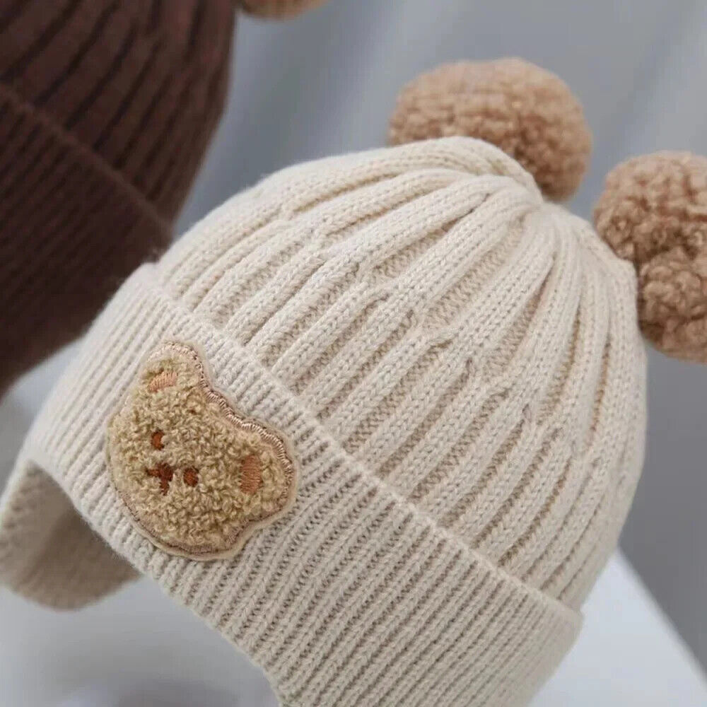 Baby Wollmütze niedliche Bärenmütze mit Ohrenschutz für Kleinkinder Winter Warm