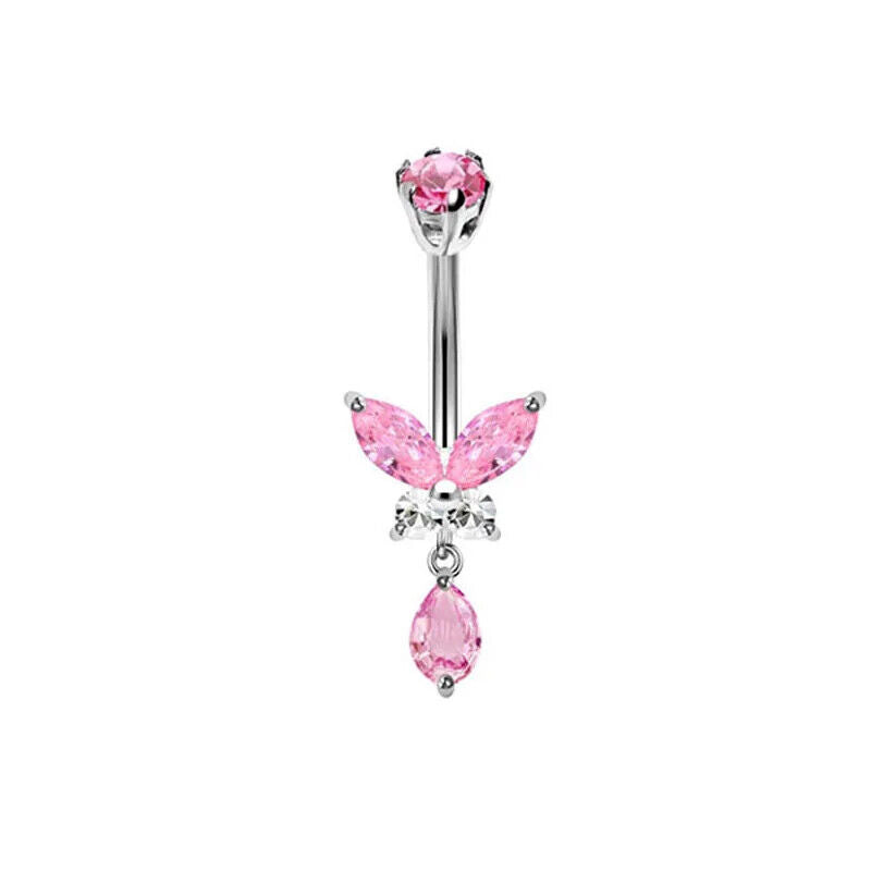 HABO Bauchnabelpiercing Rosa Damen Silber Herz Glitzer Frauen Schleife Schmuck