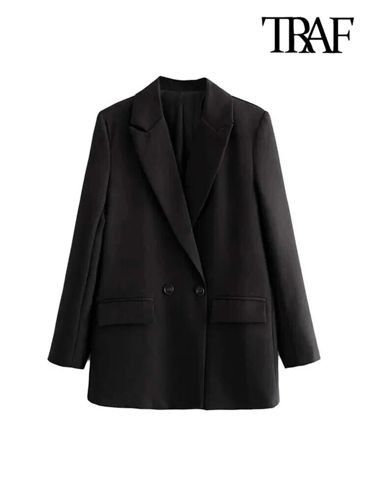 HABO Damen Blazer Zweireiher Schick Kragen Business Büro Langarm Knöpfe Mode