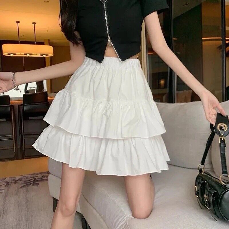 HABO Taillenrock Gerafft Rüschen Weiß Skandinavisch Clean Girl Look Falten Weiß