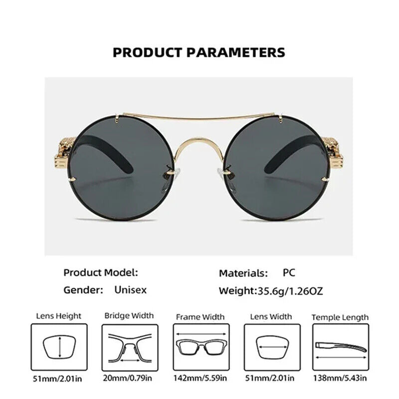 HABO Vintage Punk Runde Sonnenbrille – Doppelbrücke, Mehrfarbige Shades, Retro