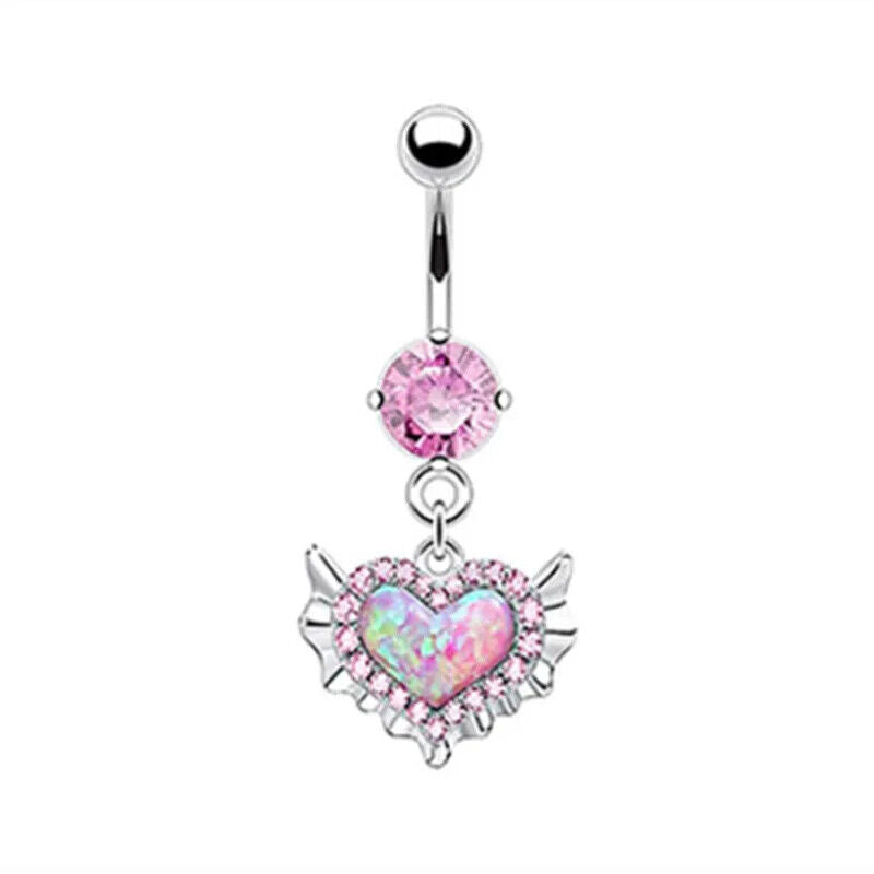 HABO Bauchnabelpiercing Rosa Damen Silber Herz Glitzer Frauen Schleife Schmuck