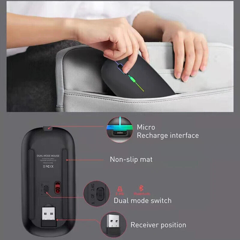 Wireless Office Gaming Maus hochwertig RGB Drahtlose Maus Aufladbar Bluetooth